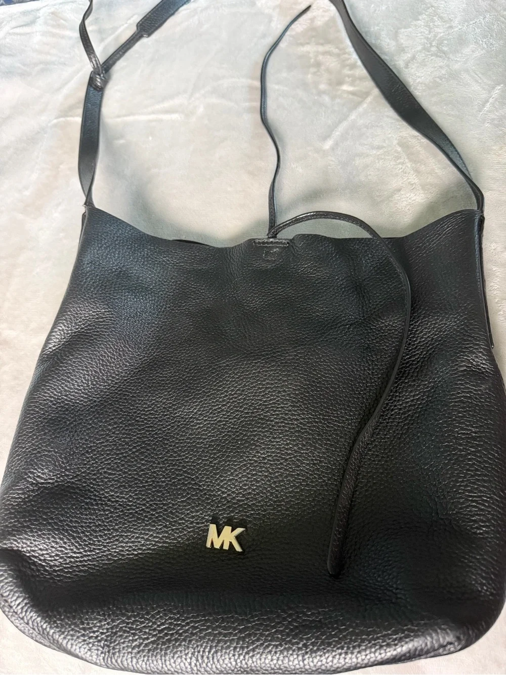 Michael Kors Black Pebble Leather Drawstring Hobo Bag